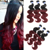 ELees Hair 8A Ombre Brazilian Hair Ombre Brazilian Body Wave 3 Bundles Ombre Human Hair T1B99J Burgundy Brazilian Hair