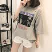 VIVAHEART Korean casual picture printing pattern loose white T-shirt female short sleeve tide VWTD174131 gray S