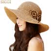 Jingdong Supermarket Siggi CM67075 hat female summer Korean tide weave straw hat sun hat big along the sun hat summer beach hat beige 57CM