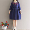 City Plus CITYPLUS Artistic Retro Embroidery Large Size Sleeve Dress CWQZ173153 Tibetan Blue M