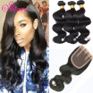 8A Brazilian Virgin Hair With Closure 3PCS Brazilian Body Wave Hair Bundles With 1PC Lace Closure 4x4 Part 100 Human Hair Weave