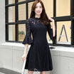 A morning morning 2017 summer dress female big yards waist slender body was thin hollow sleeved sleeves round necklace printing package skirt skirt in the long skirt S71R0165A181S navy blue S