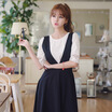 Longyue Women&39s College Wind Two-piece Dress Pleated Lace Bottom T-shirt Tiny-back Dress LWZETZ1604 White L
