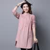 JIANZHI JIANZHI 2017 Autumn Artistic Retro Loose Large Code Sen Striped Cotton Long Sleeve Round Collar Dress B8820 Red Stripe L