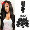 3 Bundles Brazilian Virgin Hair With Closure 7a Human Virgin Hair Weave With Closure Wedding Special Hair Extensions For Bride