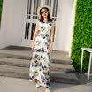 KuoyiHouse 7323 17 years new Korean version of the long section of the round neck sleeveless suit dress female tight waist cotton long skirt cents on the 11th white green ink S