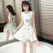 VIVAHEART Korean Slim Sleeveless Skirt Pattern Print Chiffon One Piece Female VWQZ173331 White M