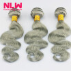 NLW 10A Brazilian virgin human hair 3 bundles Body wave hair extensions Gray Hair color