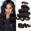 Brazilian 4 Bundles Virgin Hair With Closure Unprocessed Human Hair Extensions Lace Closure With Hair Bundle Brazilian Body Wave