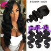 Best Malaysian Hair With Lace Closure Body Wave 3 Bundles&Closure Hair Weaves 100 Nature Human Hair Bundles with Closure