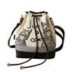Flower princess I am a cat shoulder fringed original original bucket bag personality fun canvas bag 1404TX001 washed black