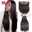 13" x 4" 8A grade Brazilian Virgin human Hair Lace frontal With 3 pcs unprocessed Silky Straight black Hair Bundles Weaves