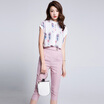 A pond morning 2017 summer fashion casual suit female large size loose short-sleeved short jacket waist was thin large size pants pants pants S72R0057A1182M on the white powder M