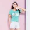 Semir T-shirt short-sleeved T-shirt female summer letters lettering bead sweet bottoming shirt 19216000905 green tone S