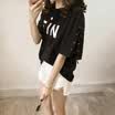Longyue Women&39s Letter Print Short Sleeve T-Shirt Banded Casual Collar Shirt Sleeve LWTD174103 Black M