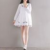 CITYPLUS Arts & Crafts Small Fresh Pure Color Sponges Cotton & Peel Embroidery Loose Large Long Sleeve Dress CWQZ172351 White L