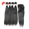 Indian Virgin Human Hair Straight With Closure 4 Bundles Straight Indian Virgin Hair Extensions With Free Part Lace Closure