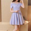 VIVAHEART fashion sling strapless wave point dress small fresh waist dress VWQZ173332 blue L