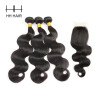 Cambodian Body wave Hair 3 Bundles With Closure Unprocessed Virgin Human Hair Weft with 1pc 4x4 Inch Free Part Closure