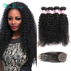 Unprocessed 8A Brazilian Virgin Hair Kinky Curly With Closure 4 Hair Bundles With Lace Closure Human Hair Kinky