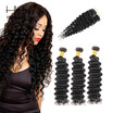 HHHair Brazilian Virgin Hair With Closure Brazilian Deep Wave With Closure 3 Bundles Human Hair Weave Brazilian Deep Wave With 1pc