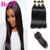 Malaysian Virgin Hair Straight 3PCs with Lace Closure Unprocessed Malaysian Silky Straight 3Bundles with Closure Human Hair Weave