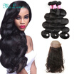 360 Lace Frontal With Bundles Brazilian Body Wave Virgin Hair 3 Bundles Human Hair Weave 360 Lace Band With Baby Hair