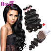 100 Real Peruvian Virgin Hair Body Wave 3Pcs With 44 Lace Closure Peruvian Human Hair Bundles with Closure Natural Color