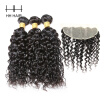 HHHair Brazilian Water Wave With Lace Frontal Human Hair Weave with 13x4 Free Part Natural Black Hair Bundles With Frontal