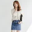 City plus CITYPLUS art fan cotton linen V-neck T-shirt lotus leaf long-sleeved shirt jacket CWTC173459 apricot