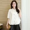 Siberian woman 2017 autumn short sleeve lapel solid color white buckle short paragraph shirt S71R0319A7M white M