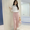 Siberian woman 2017 autumn ladies solid color OL shirt pink nine points wide leg pants suit S71R0359A1182XL on the white powder XL