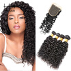 HHHair Brazilian Water Wave Virgin Hair 4 Bundles With Closure Brazilian Virgin Hair With Lace Closure