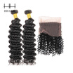 HHHair 360 lace frontal with 2 bundle Brazilian virgin hair deep wave human hair with free part 360 frontal deep curly
