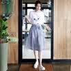 Long Yue Women&39s Geometric Pattern White T-shirt Long Striped A Word Skirt Small Fresh Set Skirt LWQZ173416 White L