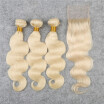 Peruvian Virgin Platinum Blonde 3pcs Body Wave Bundles With Free Part Lace Closure Light Honey Blonde Human Hair Weave Weft Sale