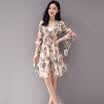 Long Yue women&39s V-neck chiffon print dress seven sleeves Slim waist floral skirt skirt skirt LWQZ174108 apricot L