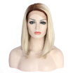 Anogol 2 Tones Brown Ombre Blonde Bob Glueless Short Straight Hair Wigs For Women Peruca Laco Sintetico Synthetic Lace Front Wig