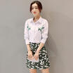 Long Yue Women Korean Embroidered Dress Long Sleeve Shirt A Word Skirt Set LWQZ172422 White M