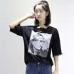 City plus CITYPLUS literary Fan loose thin pattern printing hole round neck long section T-shirt female CWTD174477 black L