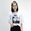 City plus CITYPLUS literary Fan loose thin pattern printing hole round neck long section T-shirt female CWTD174477 black L