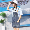 VIVAHEART Korean version of the waist dress to do the old hole cowboy strap short skirt VWQZ172433 dark blue L