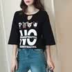 VIVAHEART Korean version of the five-point sleeve hollow T-shirt loose print pattern underwear coat tide tide VWTD173131 white M