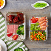 Jingdong Supermarket Youjia glass lunch box microwave heat-resistant lunch box with separate crisper microwave oven lunch box 2 sets of tape with blue U-1422-B