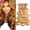 Brazilian Virgin Hair Body Waves 3 Bundles 27 Honey Blonde Brazilian Hair Weave Remy Human Hair Extensions