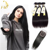 10A Brazilian Virgin Hair 3 Bundles with Closure 100 Unprocessed Human Hair Weave With Lace Closure