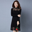 A long morning 2017 autumn&winter knitted dress long section Slim was thin lace sexy long-sleeved round neck skirt female S65H0005A10XL black XL