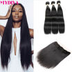 8A Malaysian Straight Hair 3 Bundles With Lace Frontal Closure Malaysian Virgin Hair With Closure Human Hair Weave 1B Mydiva