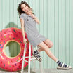 Semir Dresses Women&39s round necklace simple stripes Straight skirt Korean version 12216140009 White red tone M