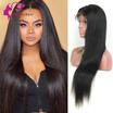100 Unprocessed Peruvian Virgin Human Hair Lace Front Wig Natural Straight With Baby Hair For Black Human